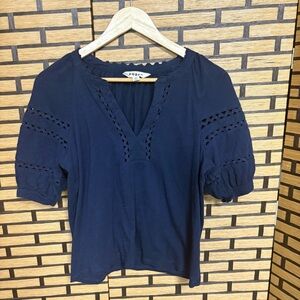 Boden Navy Maisy Rikrak Puff Sleeve Top‎ Size 4